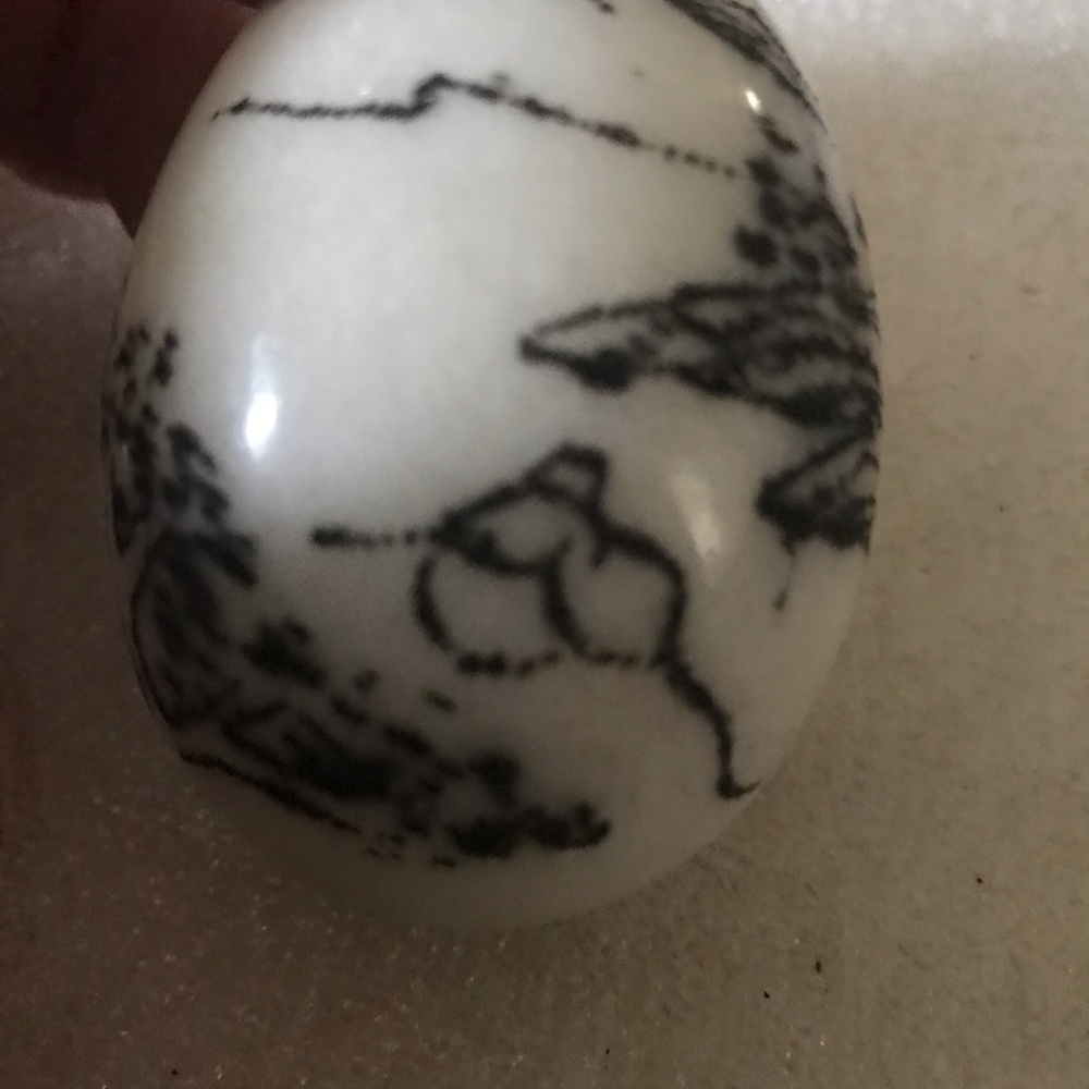 White and Black Marbled Oval Cabochon Stone